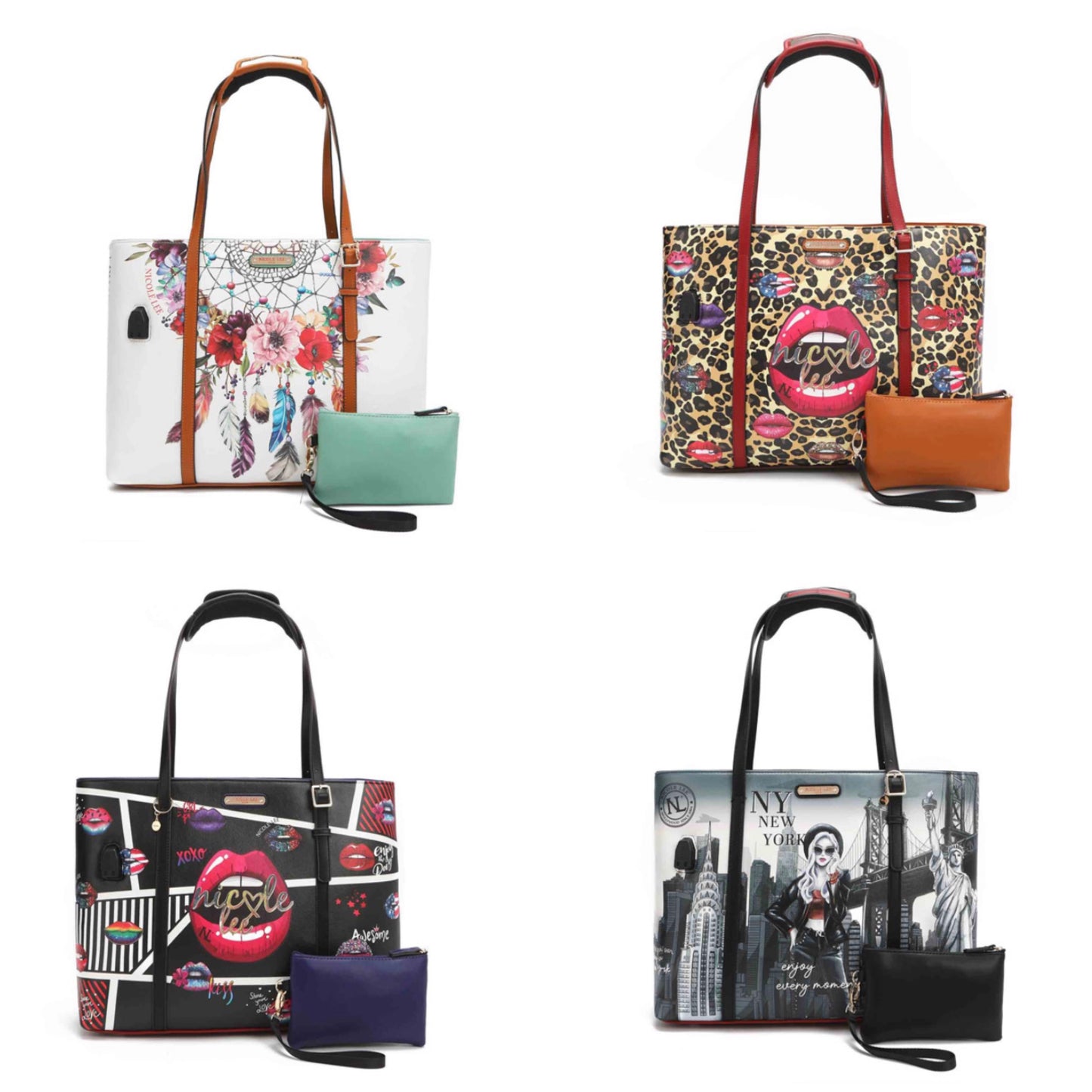 nicole lee usb port shopper bag & clutch set