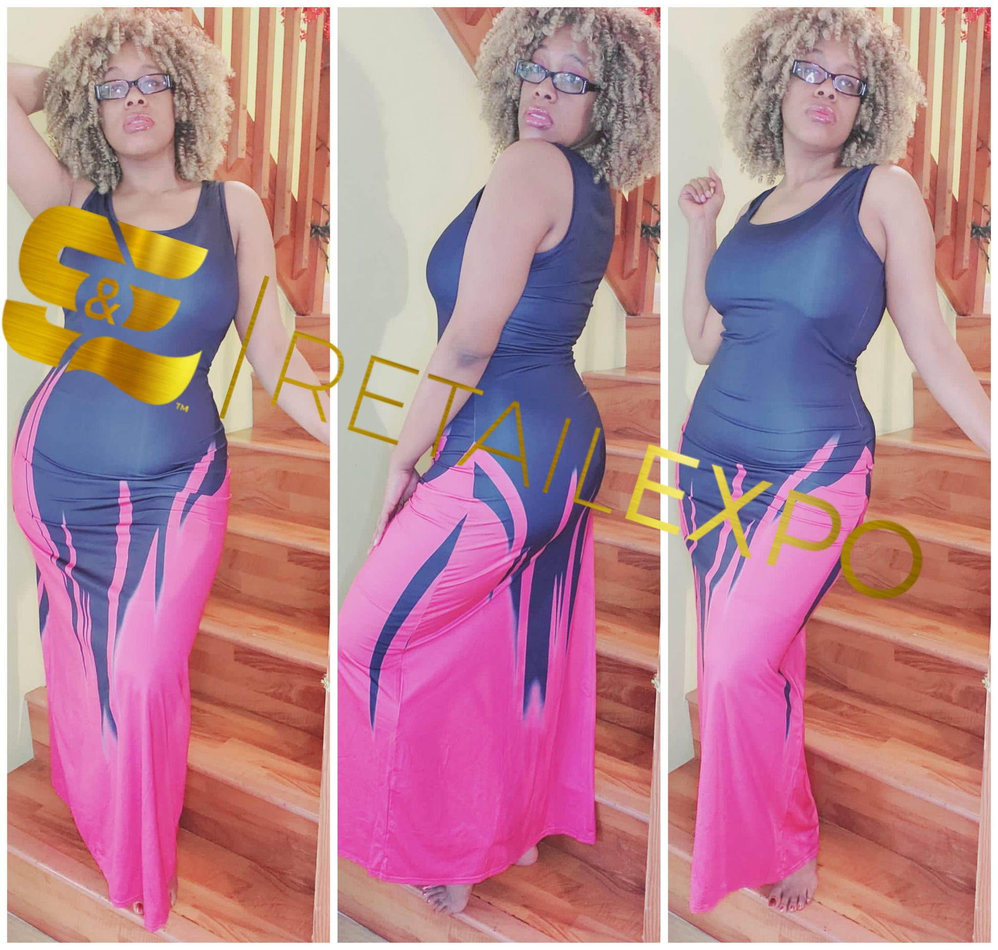 streaked up color maxi dress