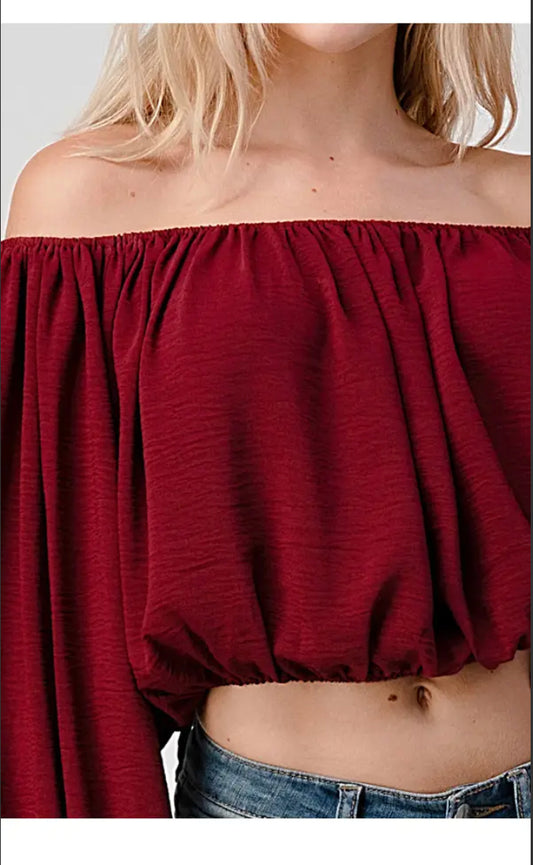 burgundy balloon sleeve half top