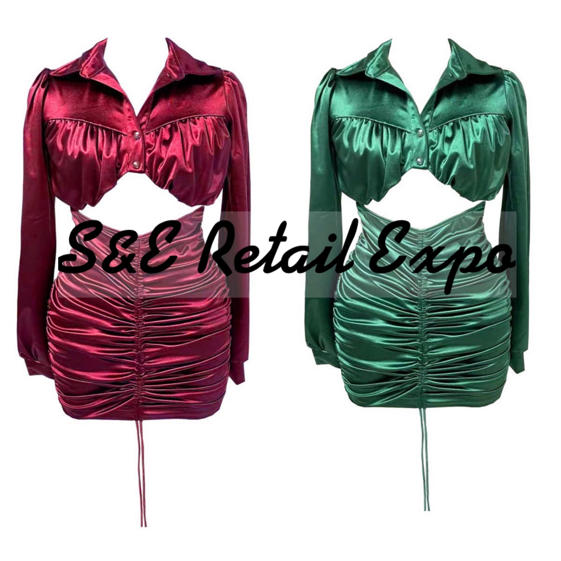 satin ruched open front mini dress