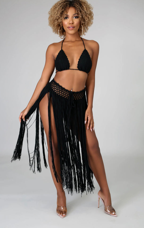 black fringe swimwear set