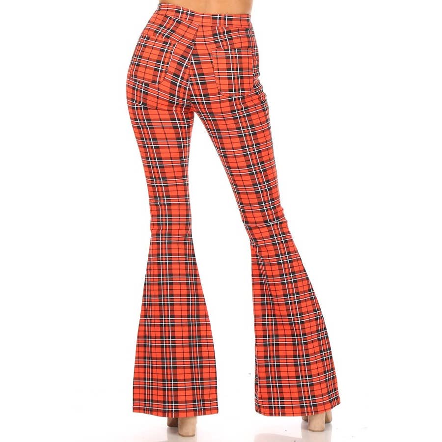 high rise plaid print pants