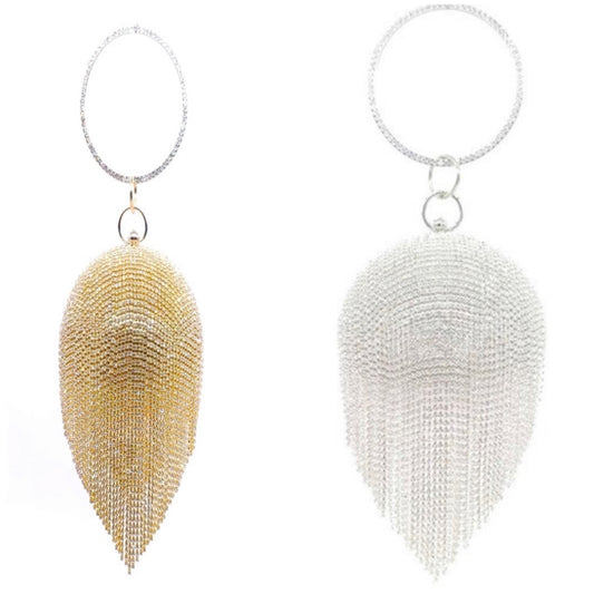 rhinestone round clutch fringe bag