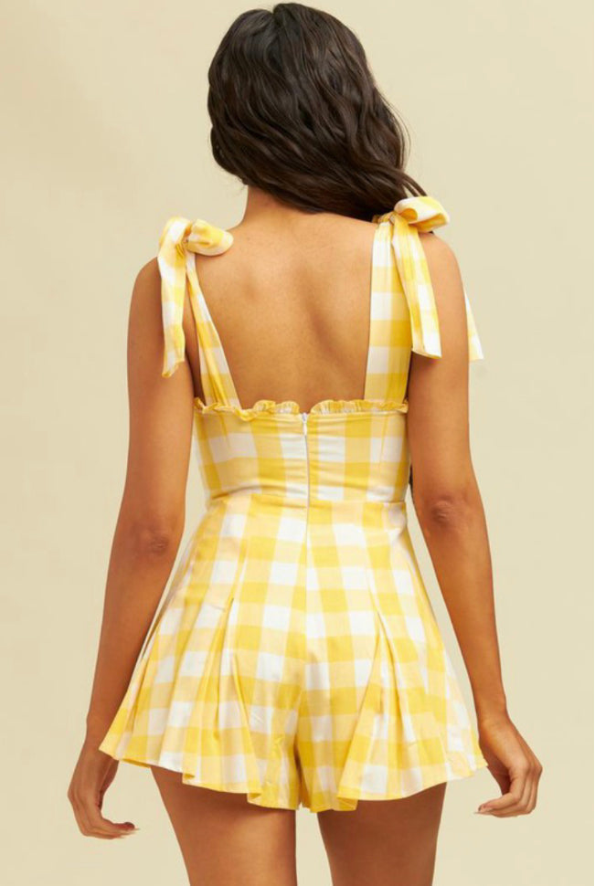 Yellow & White Picnic Romper