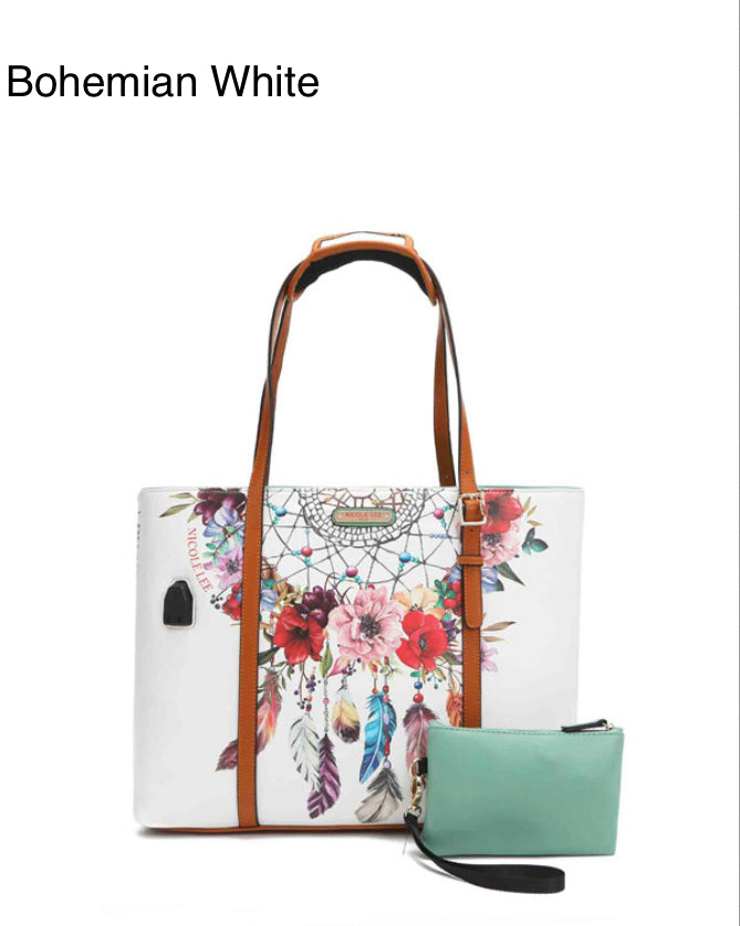 nicole lee usb port shopper bag & clutch set