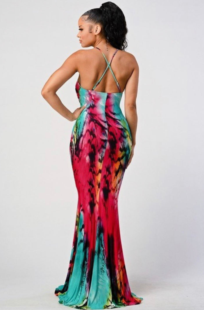 tropical delights mermaid tail maxi dress