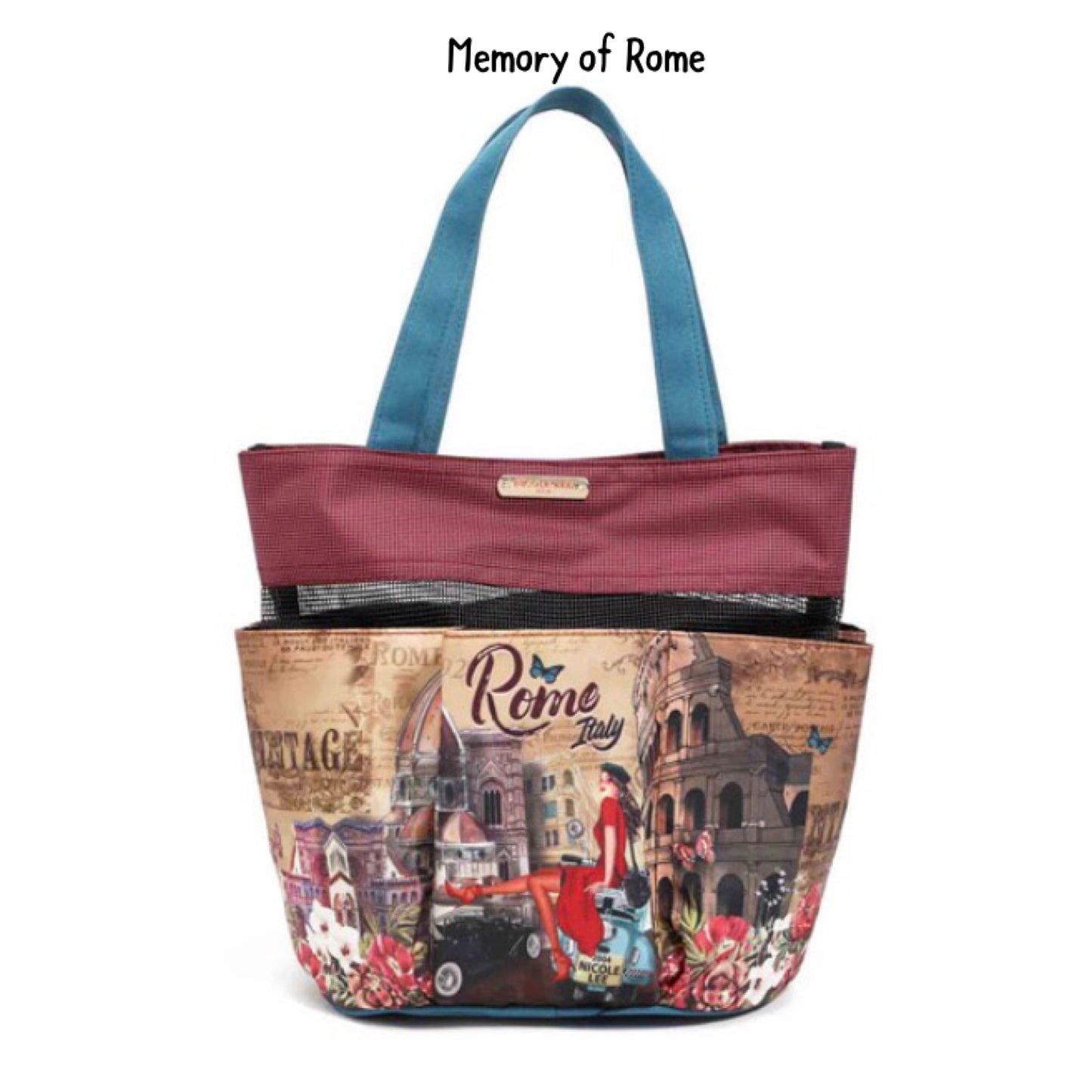 nicole lee caddy organizer tote bag memory of rome