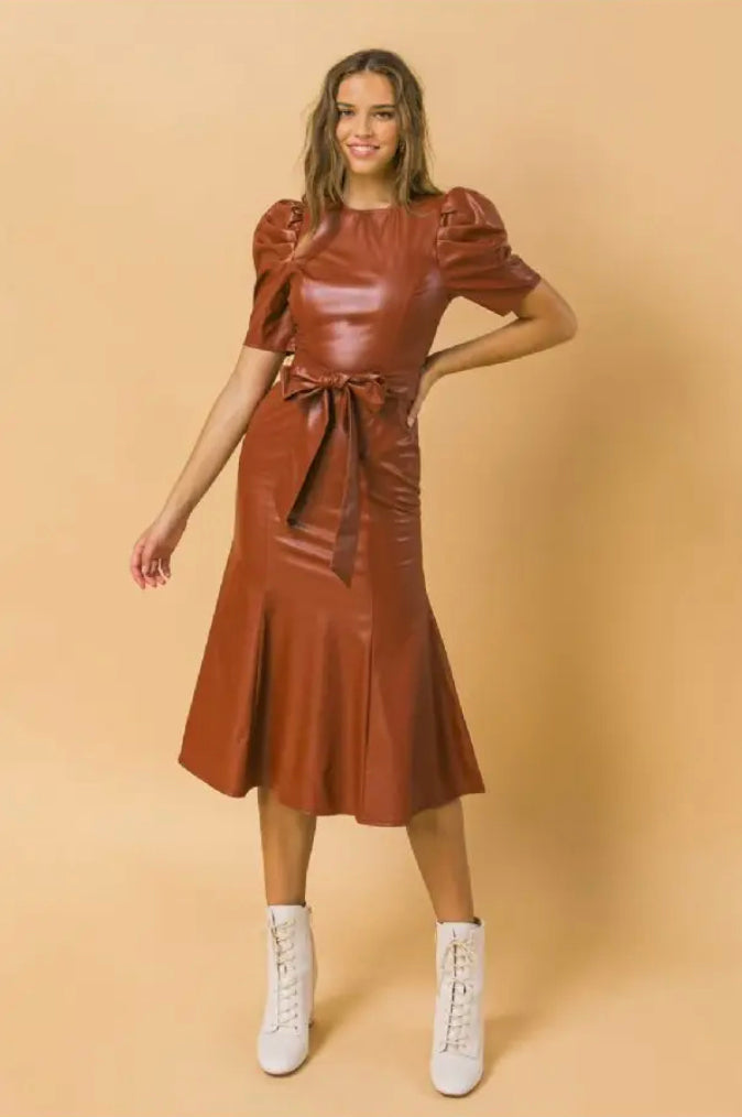 faux leather midi dress