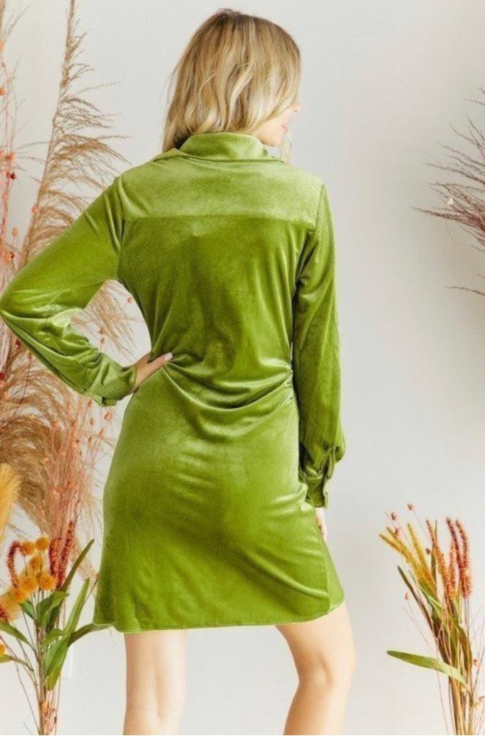 pear buttoned down knotted front velvet dress