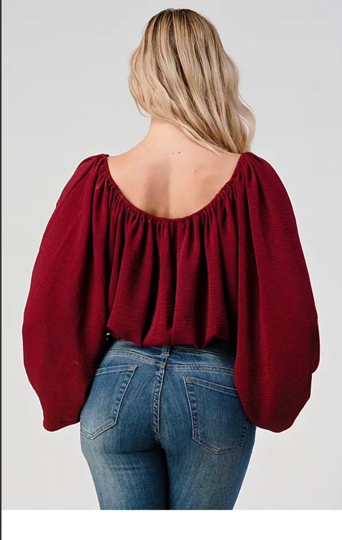 burgundy balloon sleeve half top