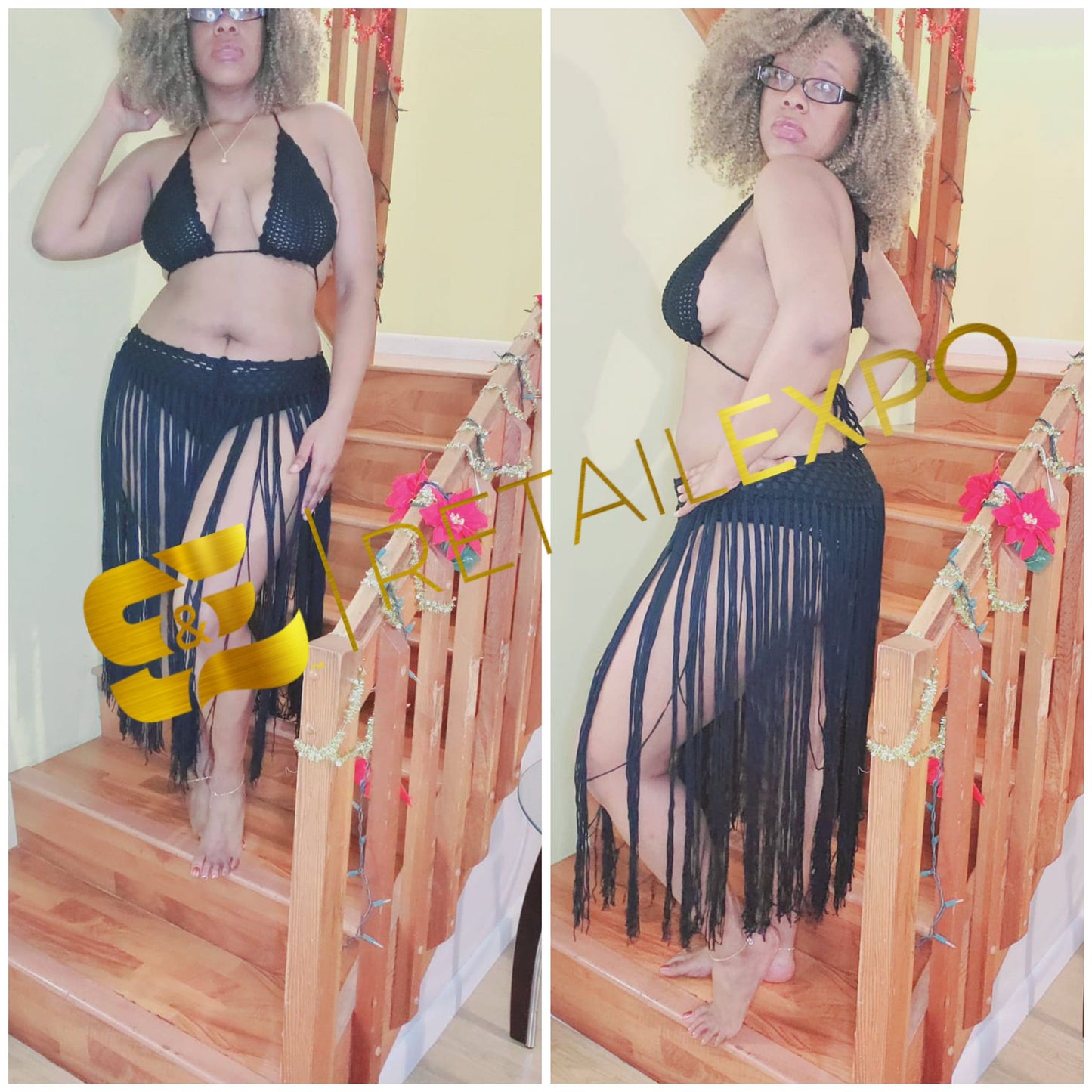 black fringe swimwear set