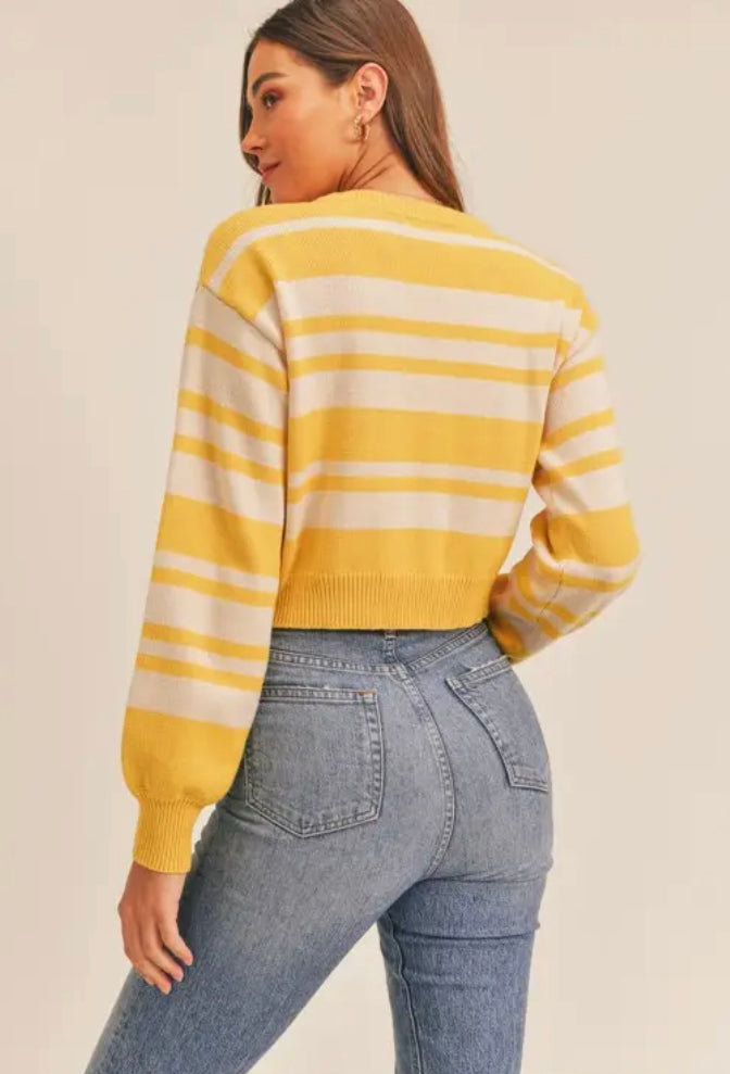 yellow crew neck cropped sweater
