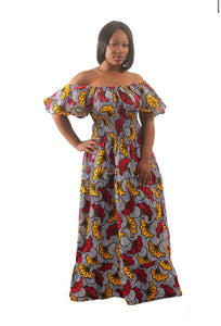 African Flower Print Princess Maxi Dress