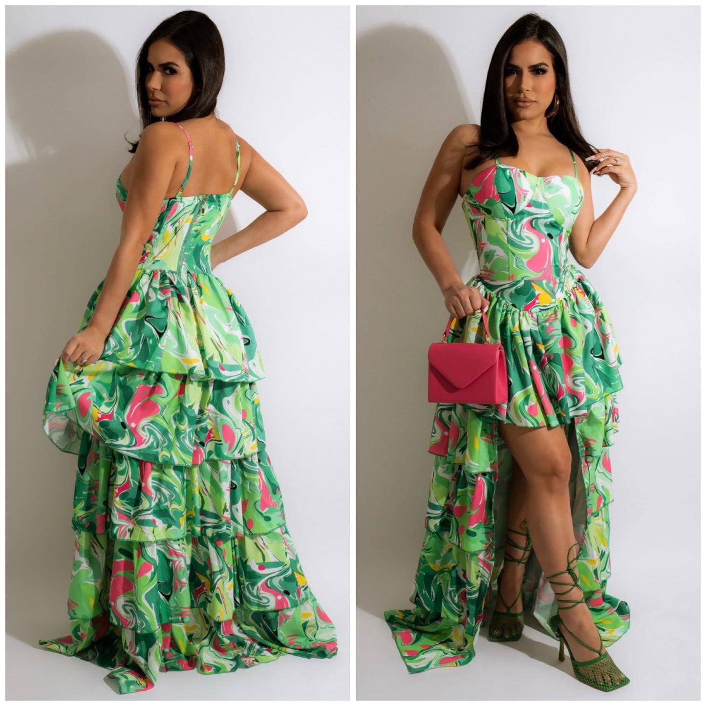 elegant green high low maxi dress