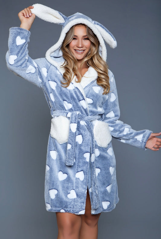dusty blue heart shaped bunny ears lounge robe