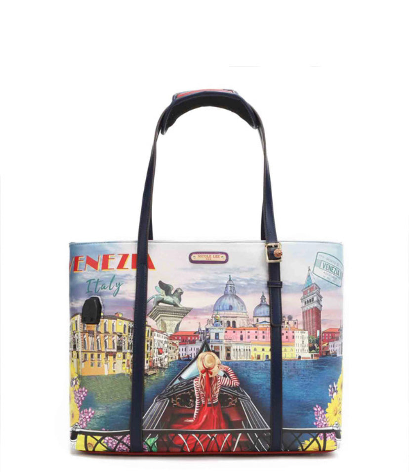 nicole lee usb port shopper bag & clutch set