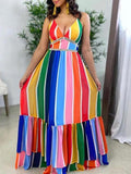 rainbow multistriped crochet top maxi dress