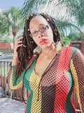 rasta reggae fishnet hooded long sleeve maxi dress