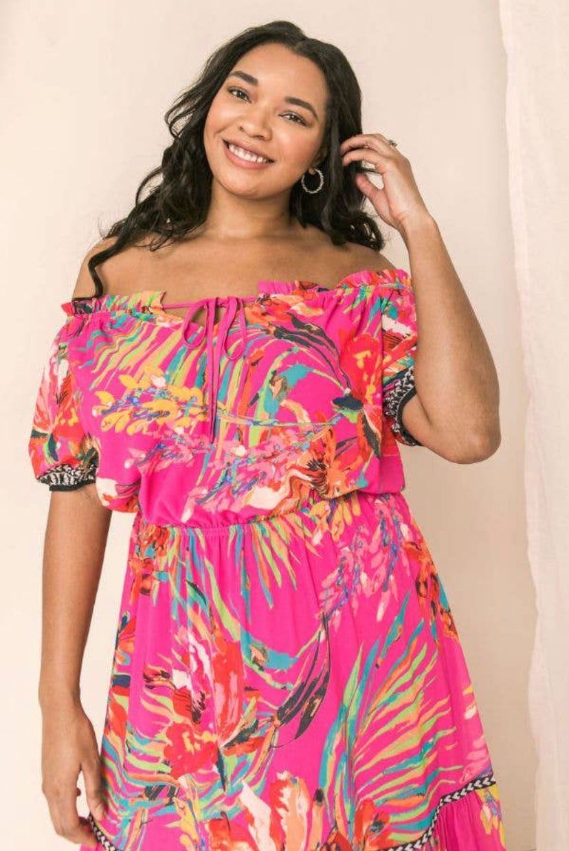 plus size printed off shoulder maxi dress