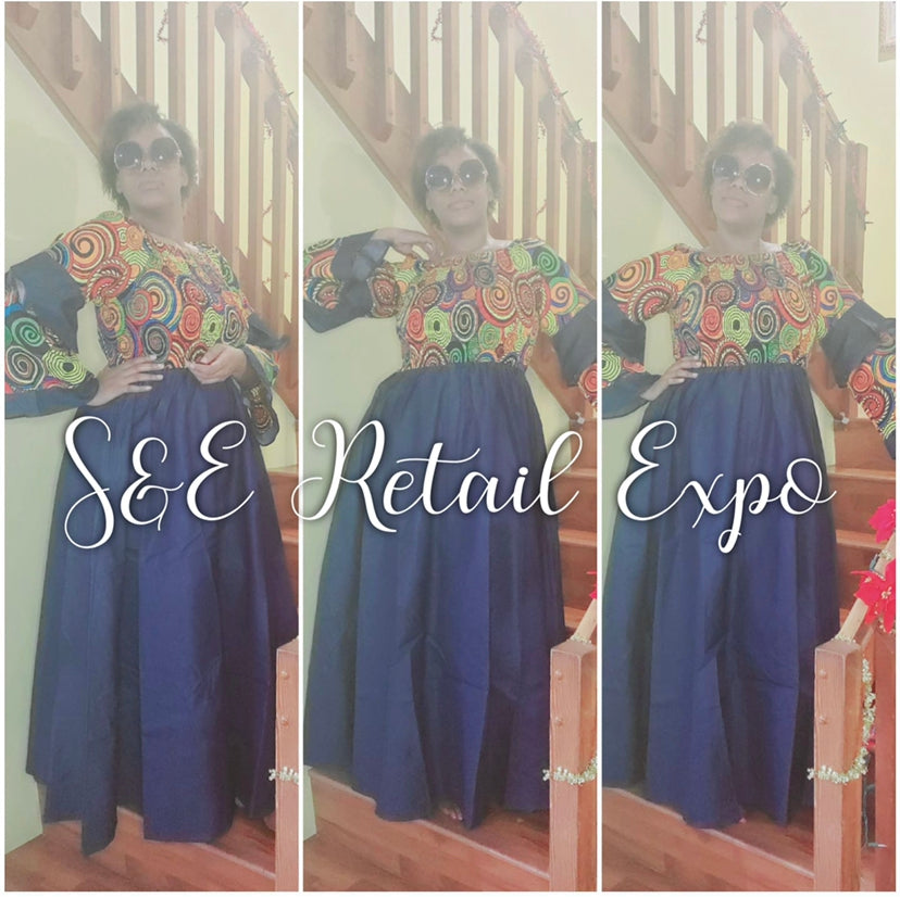 african denim smocked kente elegant maxi dress
