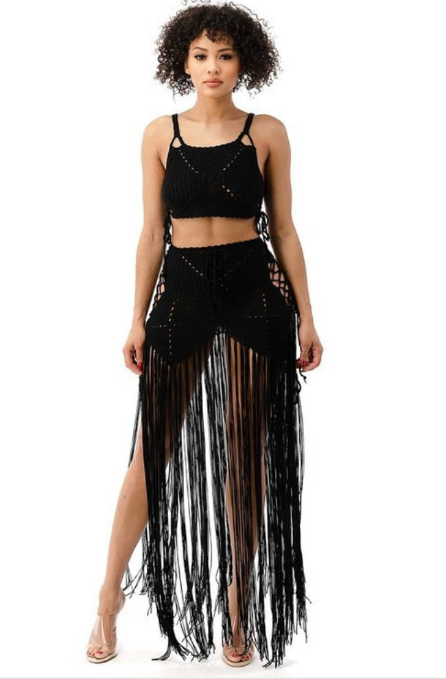 crochet fringe skirt set