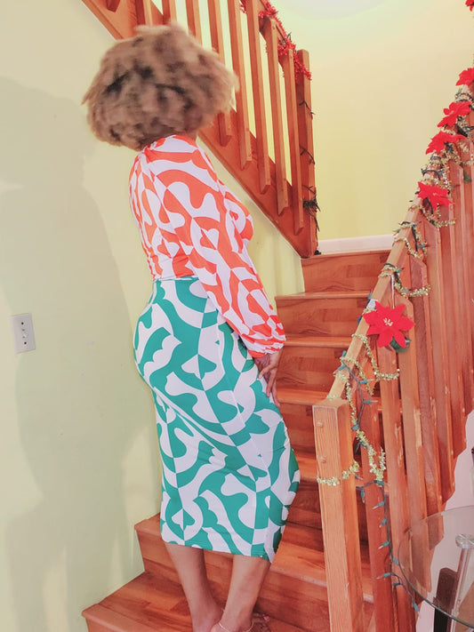 Colorblock Midi Ruched Dress