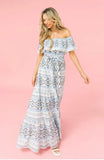 ivory off shoulder tiered maxi dress