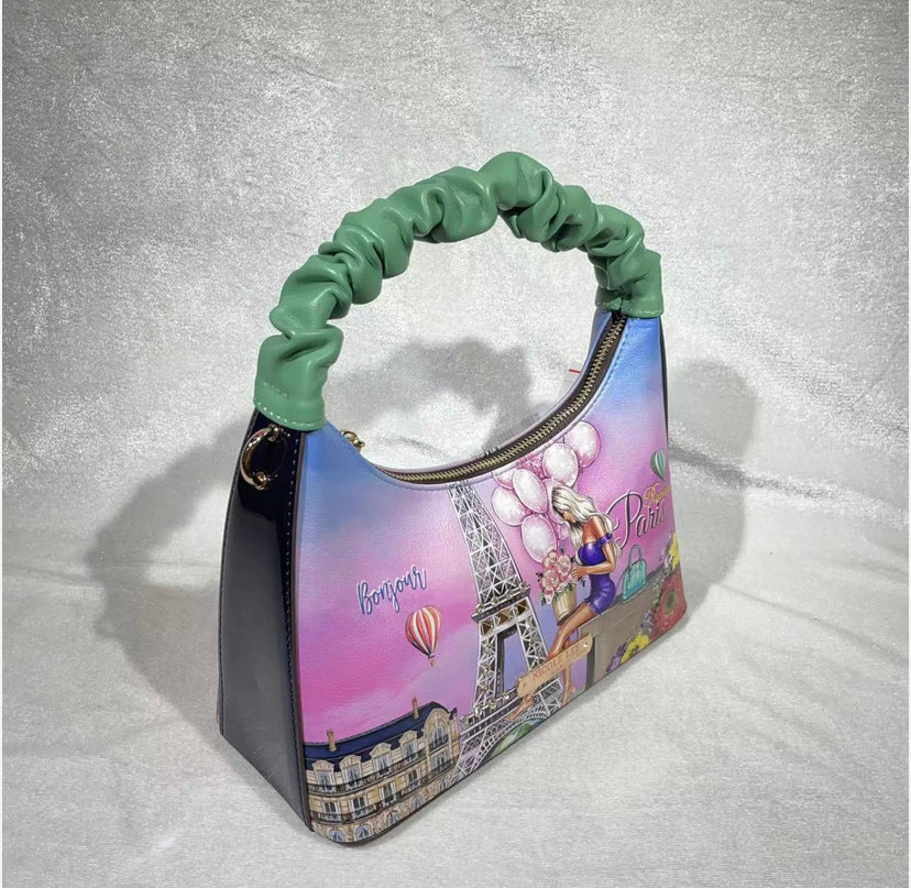 nicole lee “romance in paris” scrunchie shoulder bag