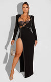 sexy gala mesh top zippered slit maxi dress