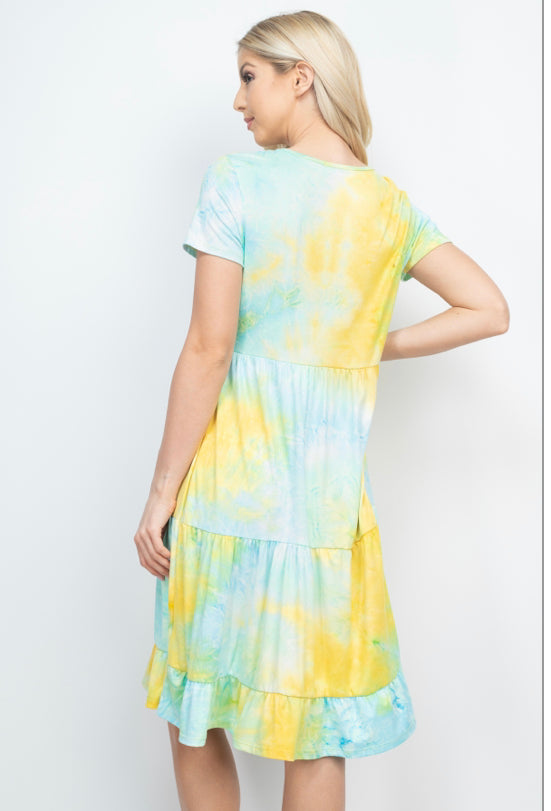 tie dye layered ruffle dress