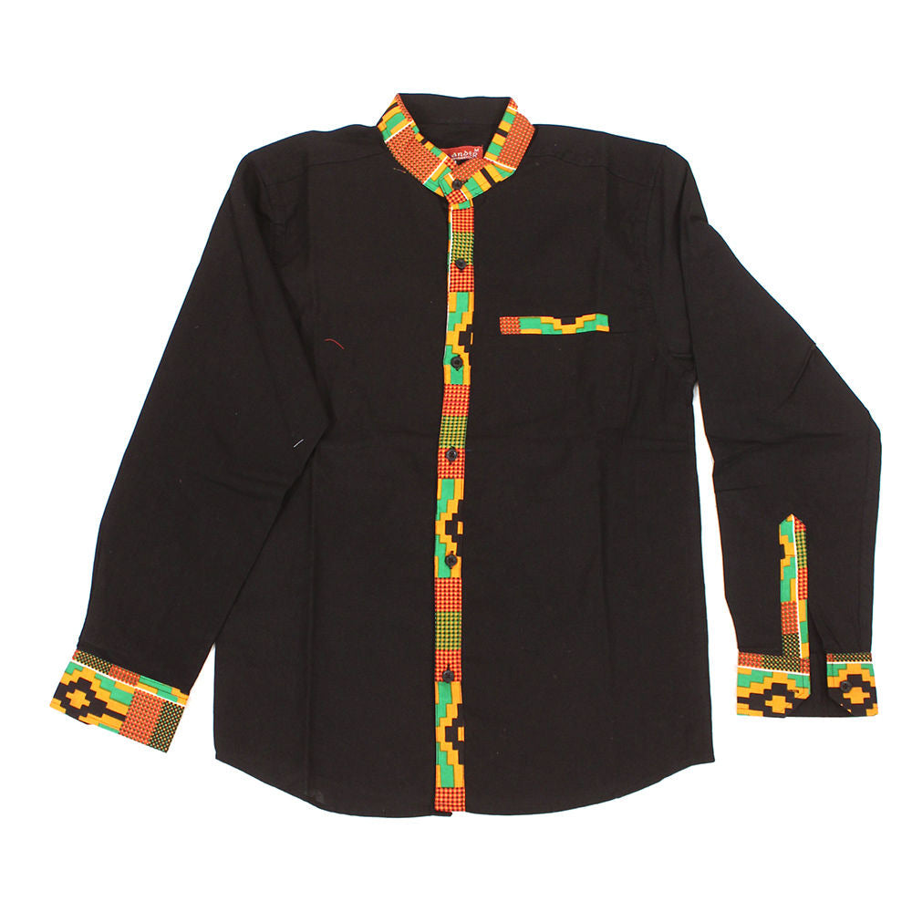 men’s african kente trimmed dress shirt