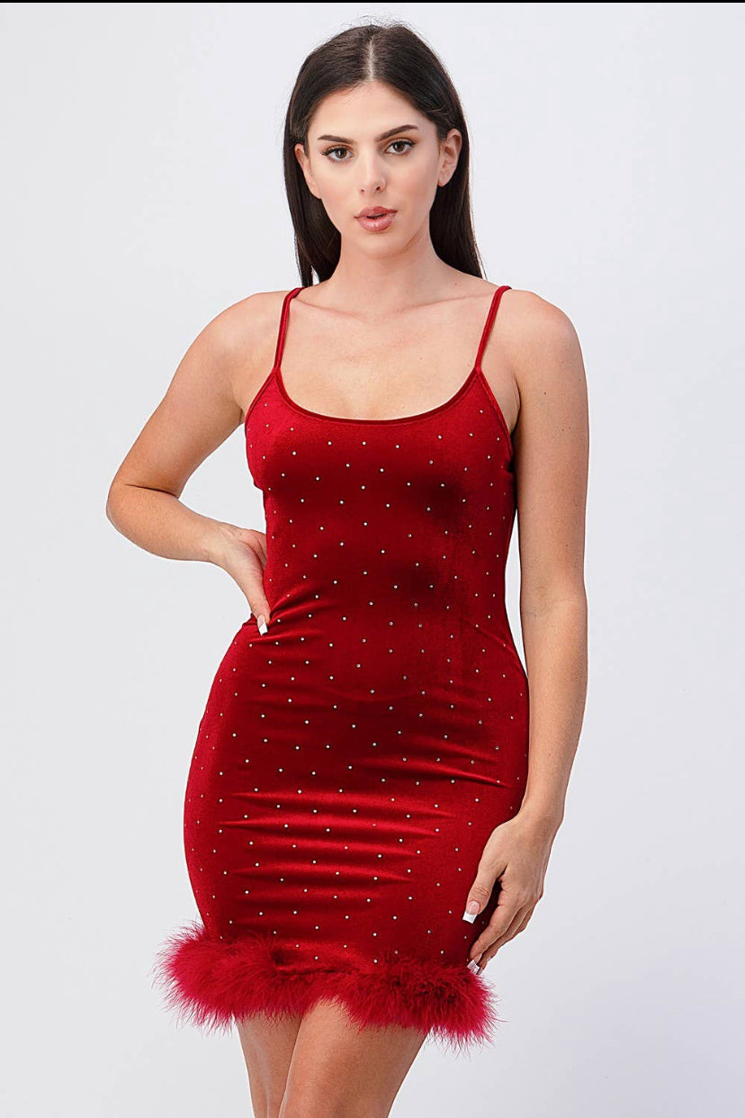red velvet rhinestone dress
