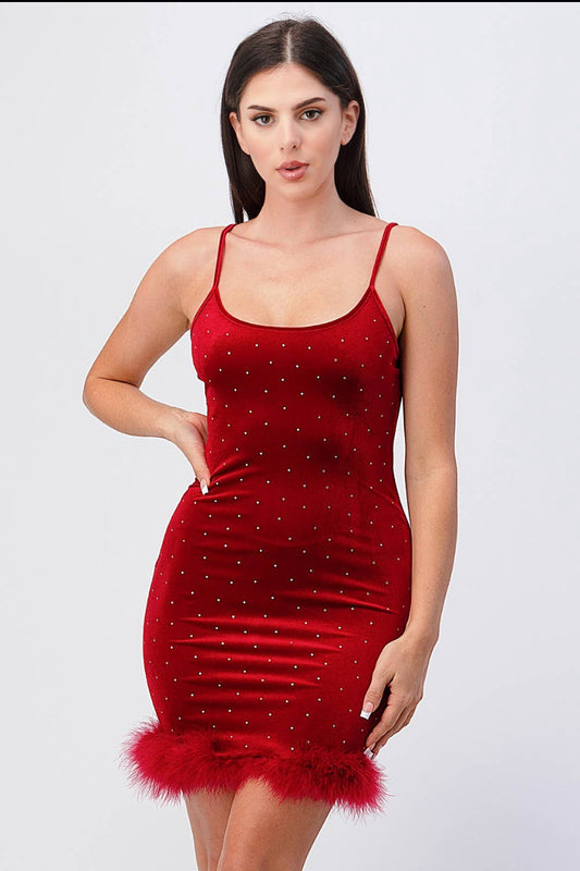 red velvet rhinestone dress
