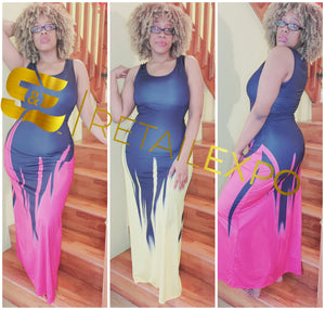 streaked up color maxi dress