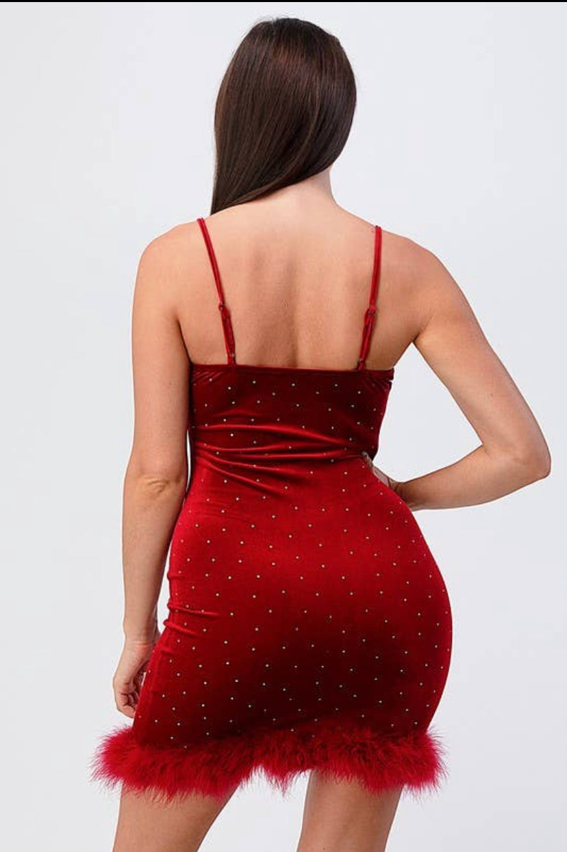 red velvet rhinestone dress