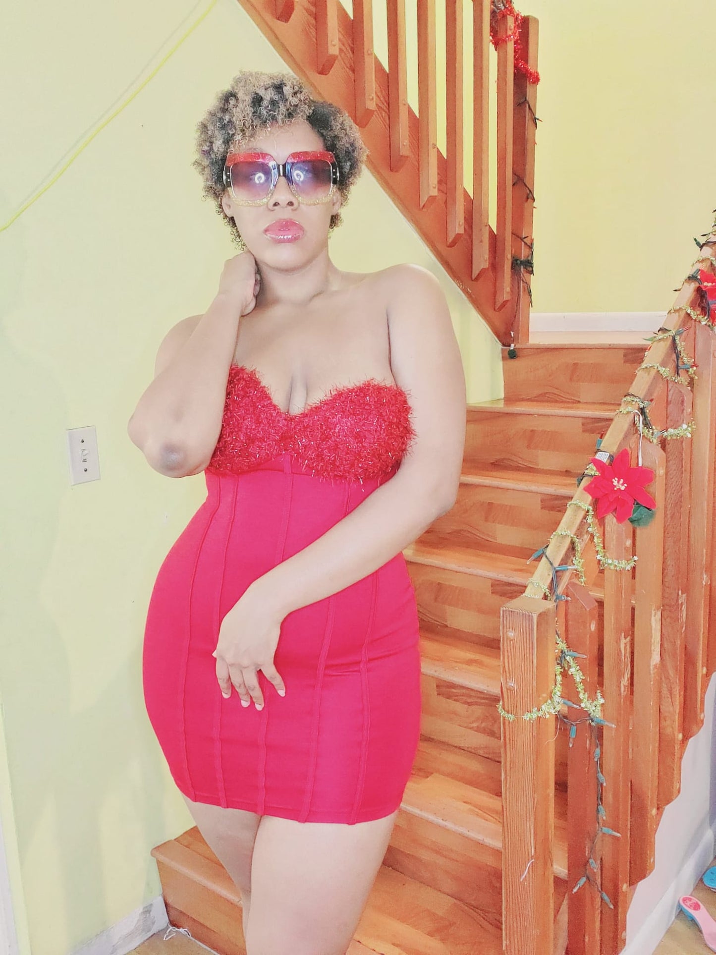 Holiday Fuzzy Red Cropped Cardigan & Mini Dress Set