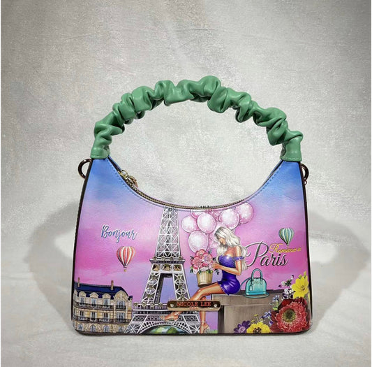 nicole lee “romance in paris” scrunchie shoulder bag