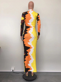Yellow Multi Splash Paint Long Sleeve Maxi Dress