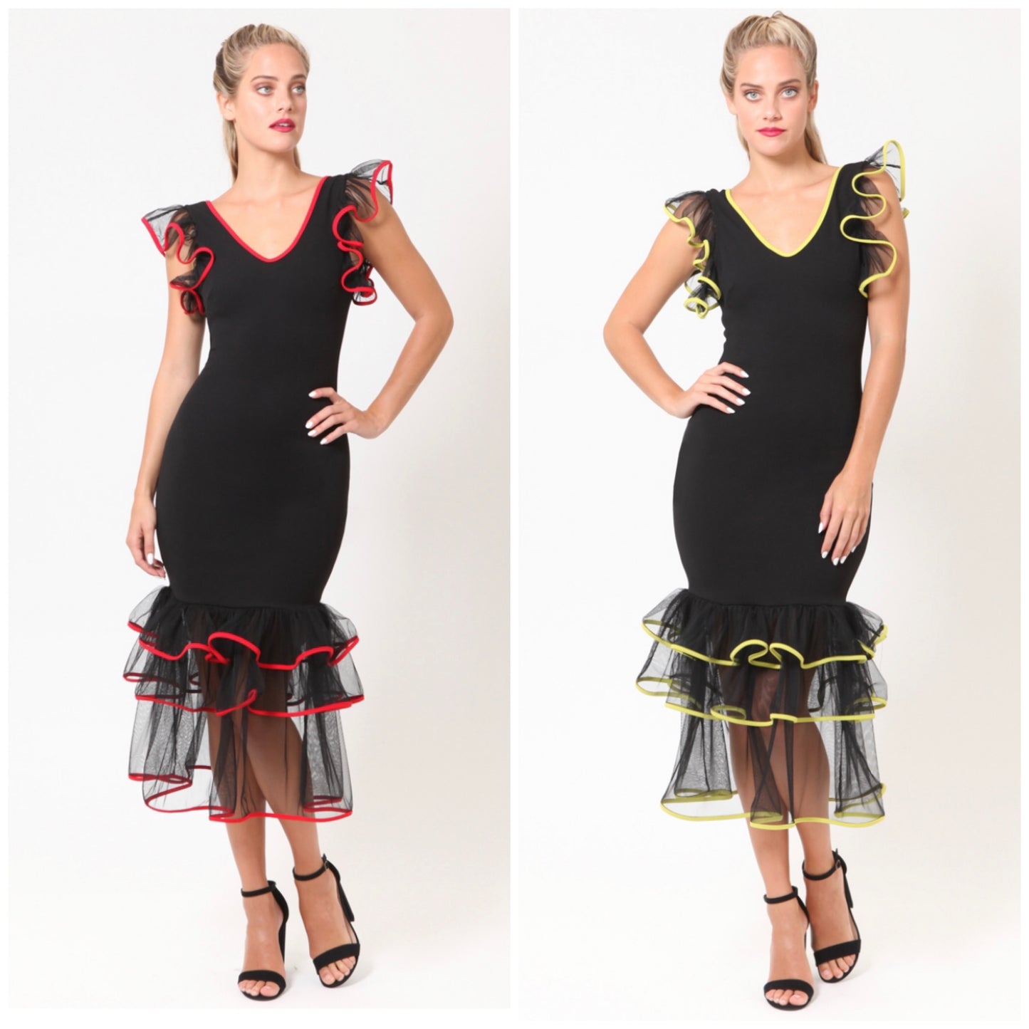 mesh bottom ruffled dress