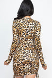 leopard print ruched bodycon dress