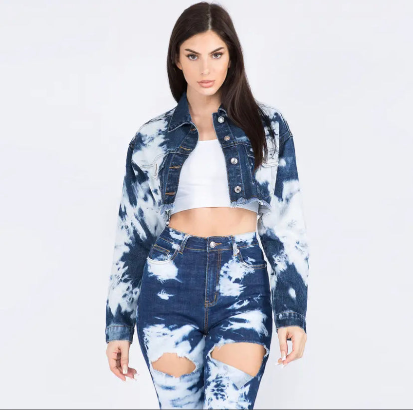 tie dye cropped denim jacket