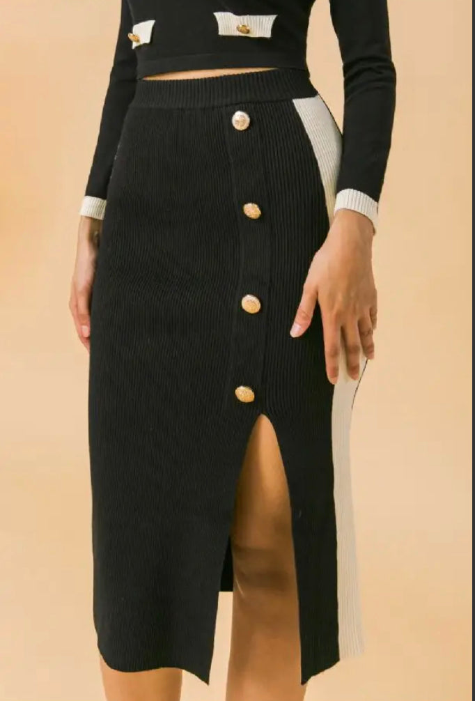 black & white sweater knit skirt set