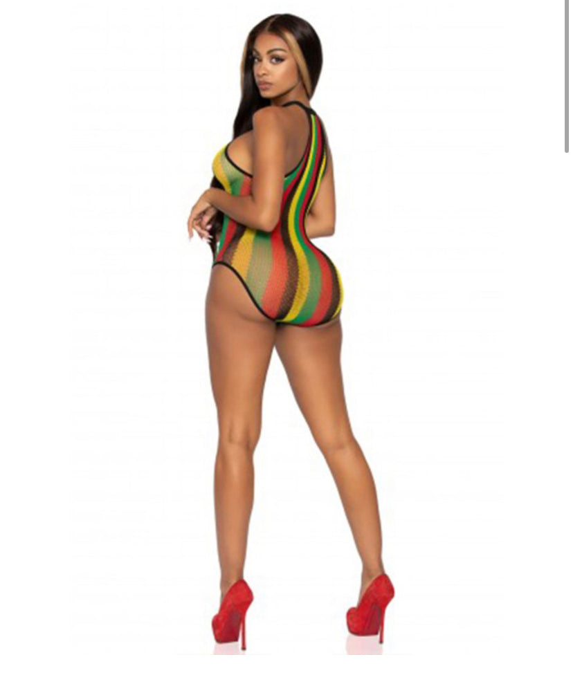 Rasta Fishnet Bodysuit Top