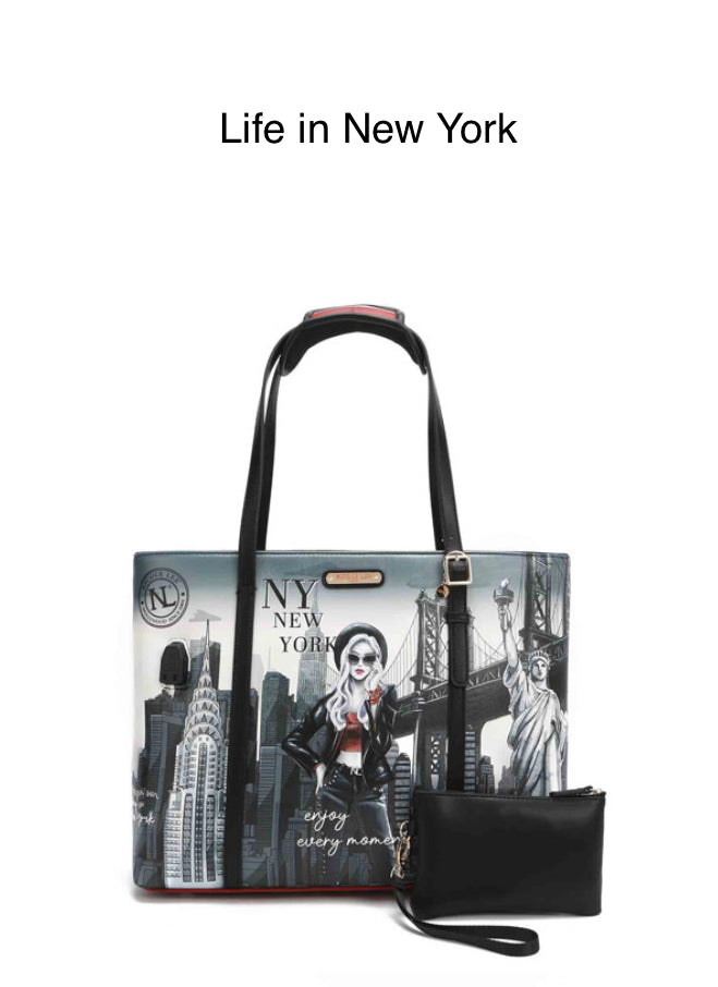 nicole lee usb port shopper bag & clutch set