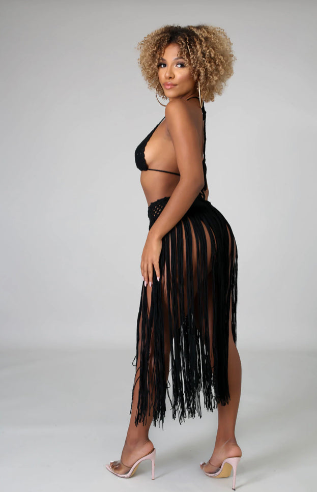 black fringe swimwear set