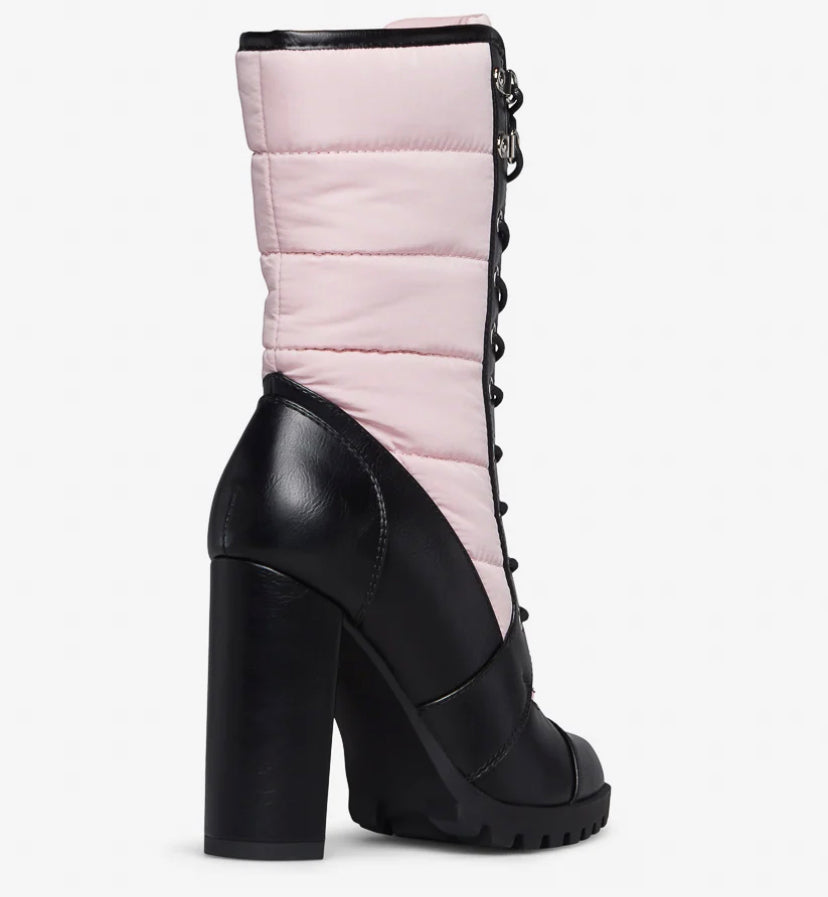 pink & black laced up bootie