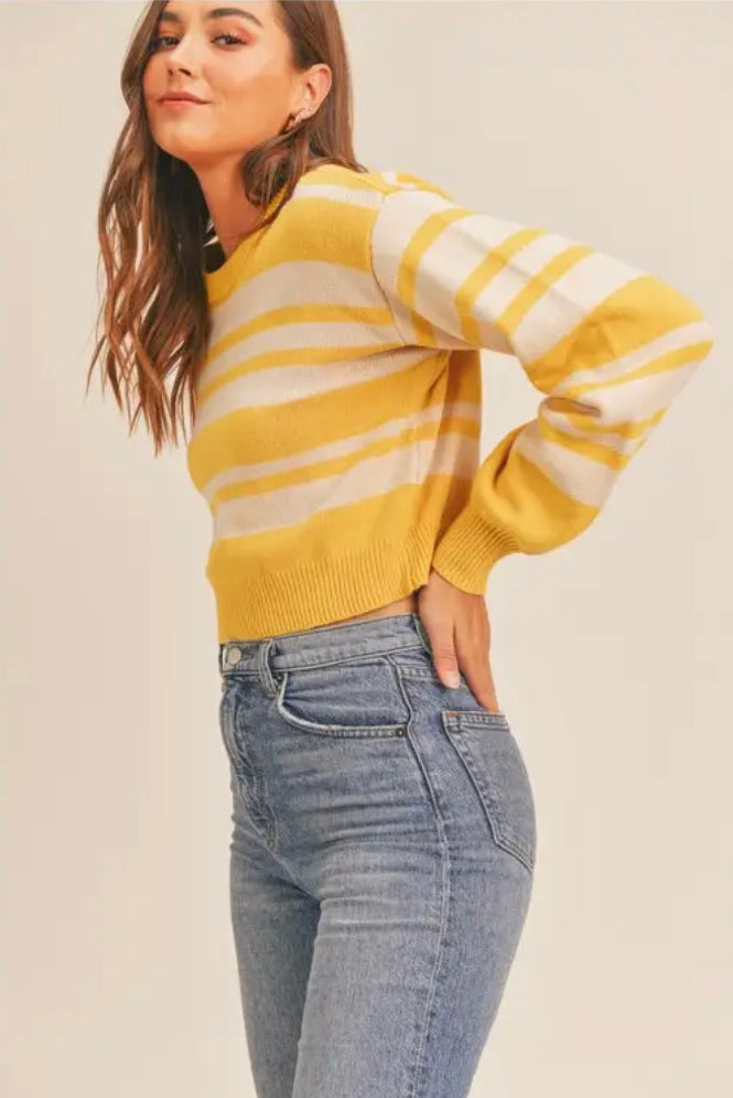 yellow crew neck cropped sweater