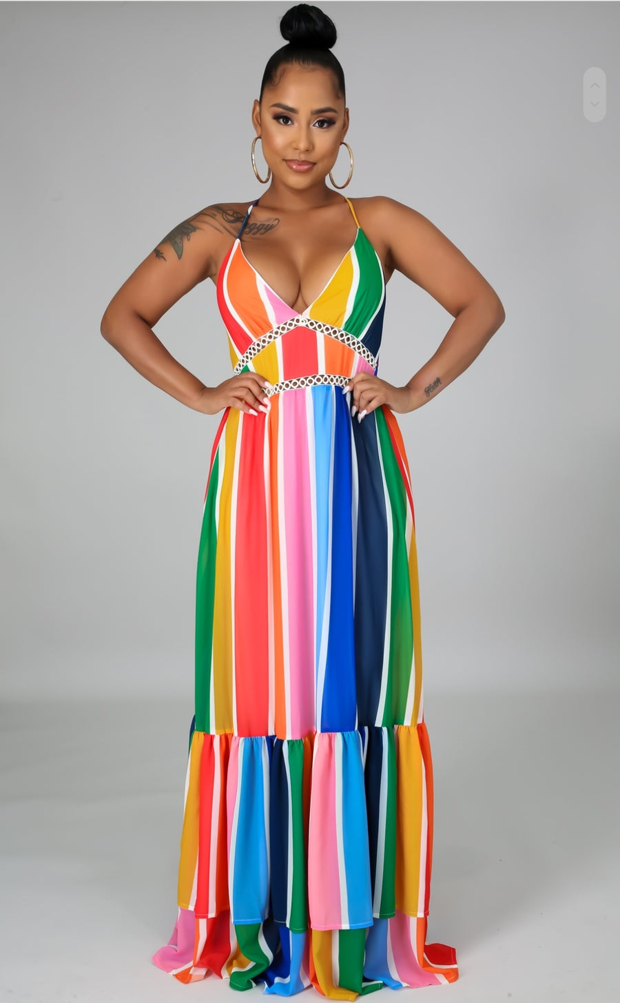 rainbow multistriped crochet top maxi dress