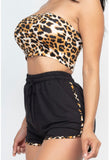 leopard print tube top & shorts set