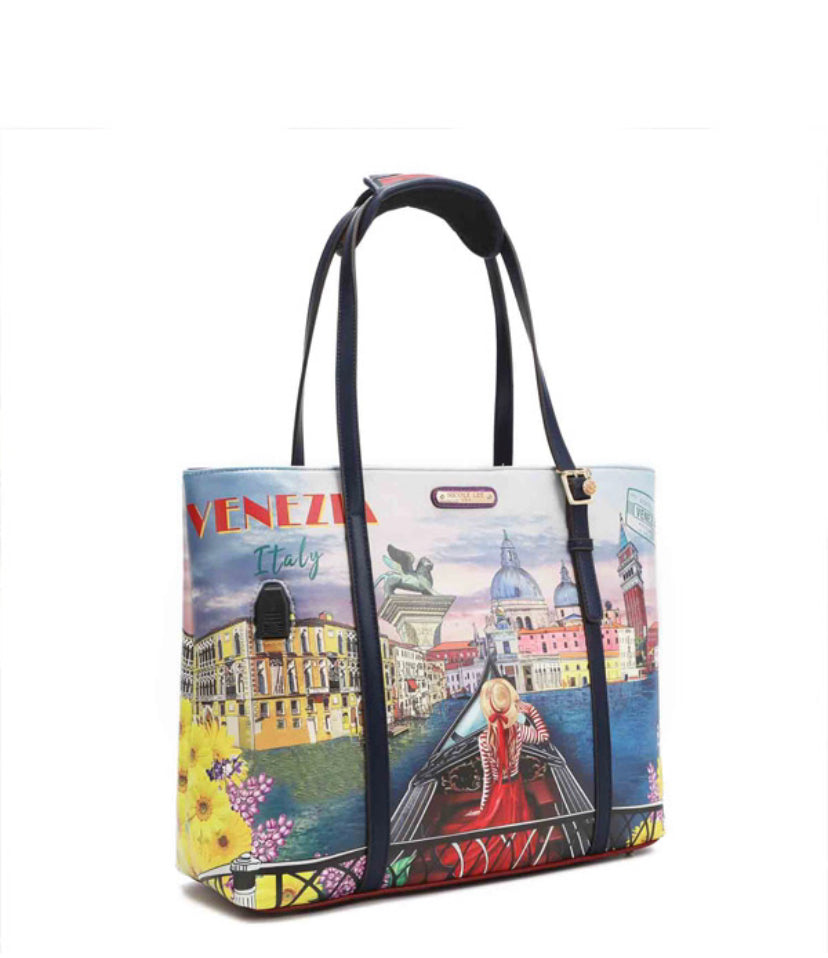 nicole lee usb port shopper bag & clutch set